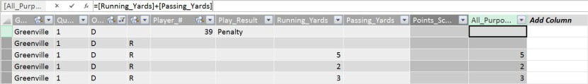 All Purpose Yards Calculated Column